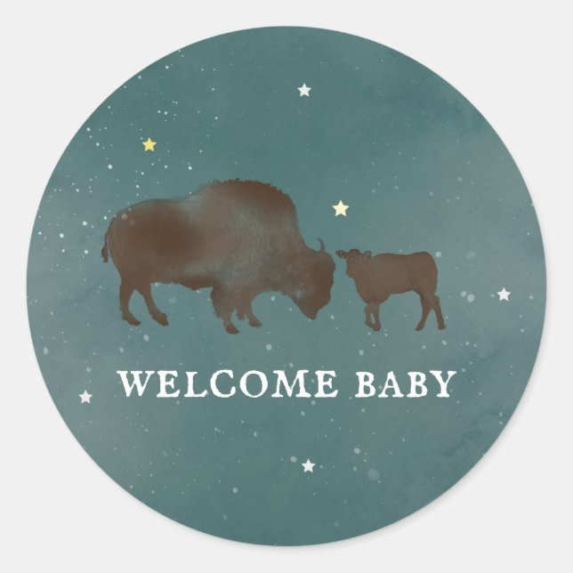 Sticker Rond Baby shower des étoiles d'aquarelle de Buffalo (Devant)