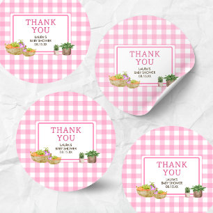 Sticker Rond Baby shower des fermiers à culture locale rose