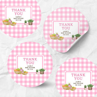 Sticker Rond Baby shower des fermiers à culture locale rose