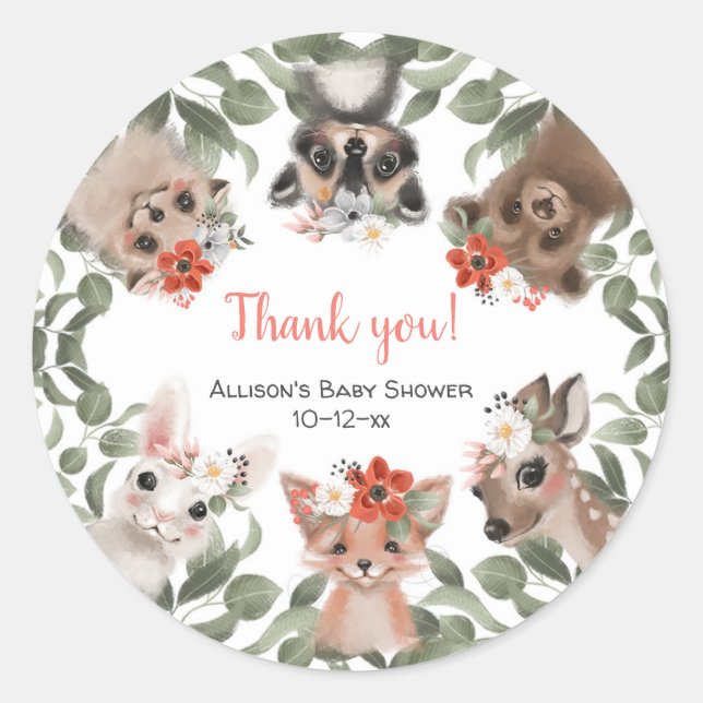 Sticker Rond Baby shower des filles de la forêt (Devant)