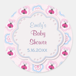 Sticker Rond Baby shower des fleurs de Ladybug - Personnaliser