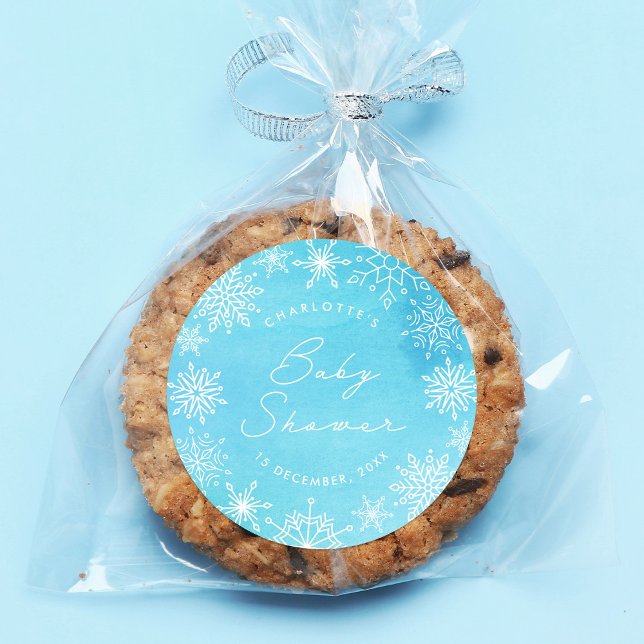 Sticker Rond Baby shower des flocons d'eau bleu (Créateur téléchargé)