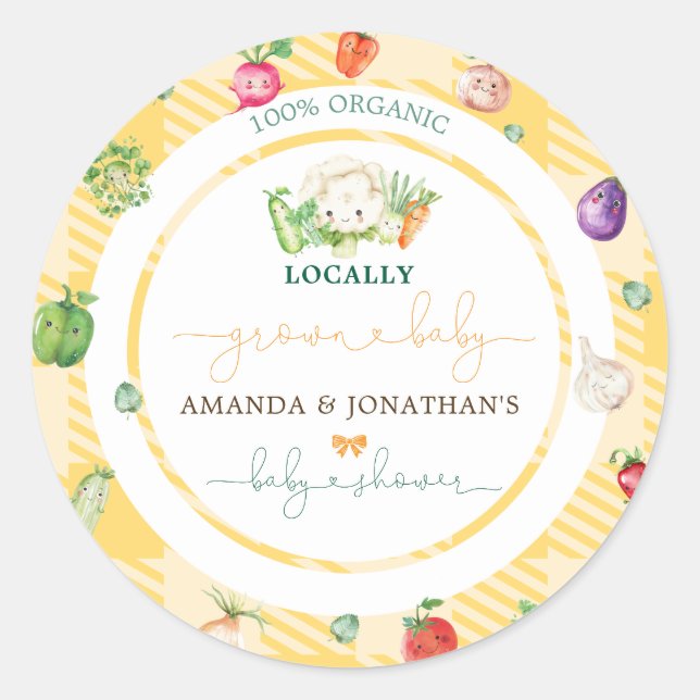 Sticker Rond Baby shower des légumes du marché agricole Jaune (Devant)