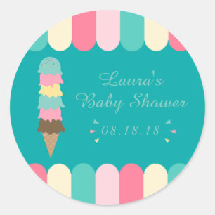 Sticker Rond Baby shower d'été de la crème glacée Turquoise
