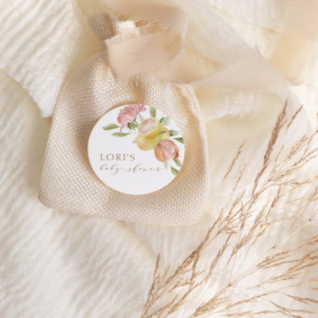 Sticker Rond Baby shower d'été moderne en limonade rose (Créateur téléchargé)