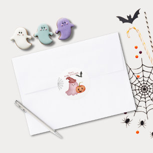 Sticker Rond Baby shower d'Halloween de Little Boo Ghost Citrou