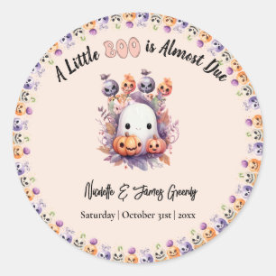 Sticker Rond Baby shower d'Halloween Pastel Pink Little Boo