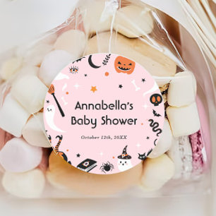 Sticker Rond Baby shower d'Halloween rose