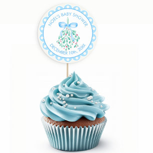 Sticker Rond Baby shower d'hiver Blue Mistletoe