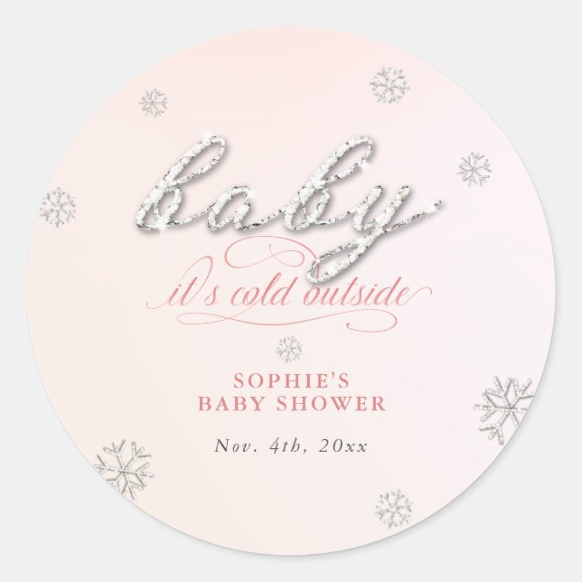 Sticker Rond Baby shower d'hiver de la Parties scintillant en p (Devant)