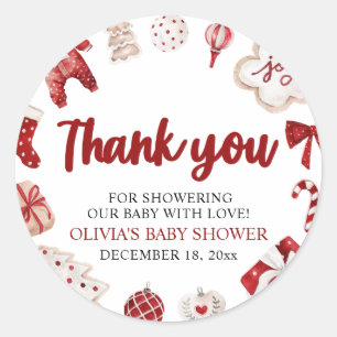 Sticker Rond Baby shower d'hiver de Noël rouge pâle
