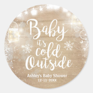 Sticker Rond Baby shower d'hiver Froid à l'extérieur autocollan