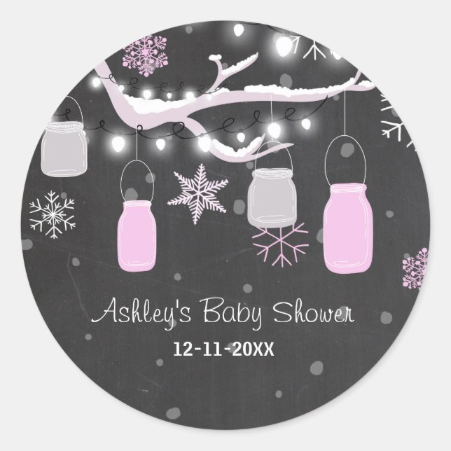 Sticker Rond Baby shower d'hiver Froid extérieur jarres autocol (Devant)