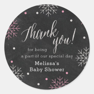 Sticker Rond Baby shower d'hiver Merci de tableau rose