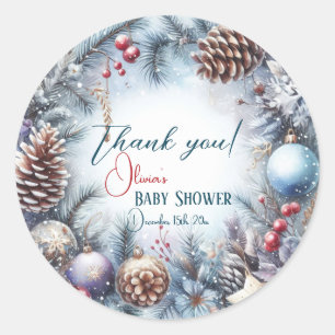 Sticker Rond Baby shower d'hiver père Noël Baby Christmas