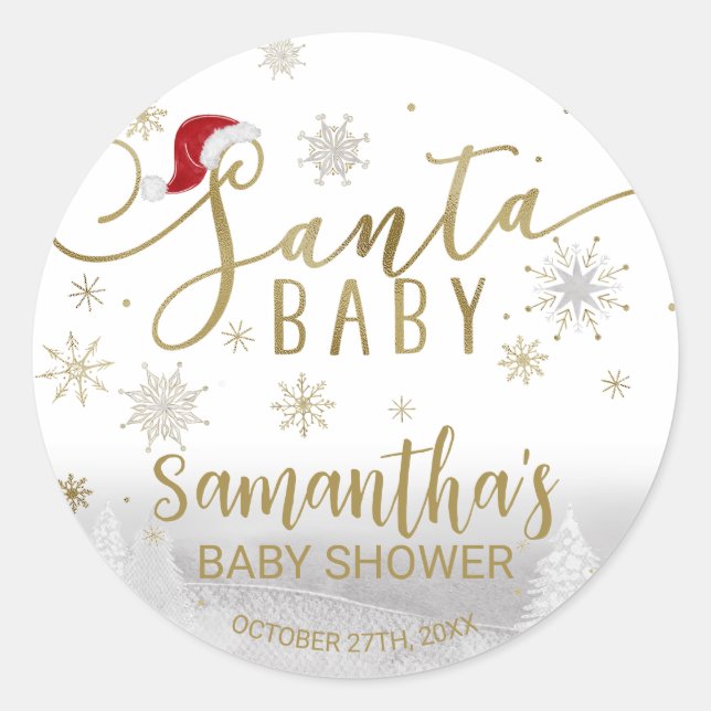 Sticker Rond Baby shower d'hiver père Noël Baby Christmas (Devant)