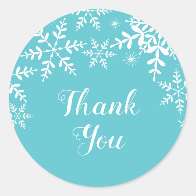 Sticker Rond Baby shower d'hiver Turquoise Snowflakes (Devant)