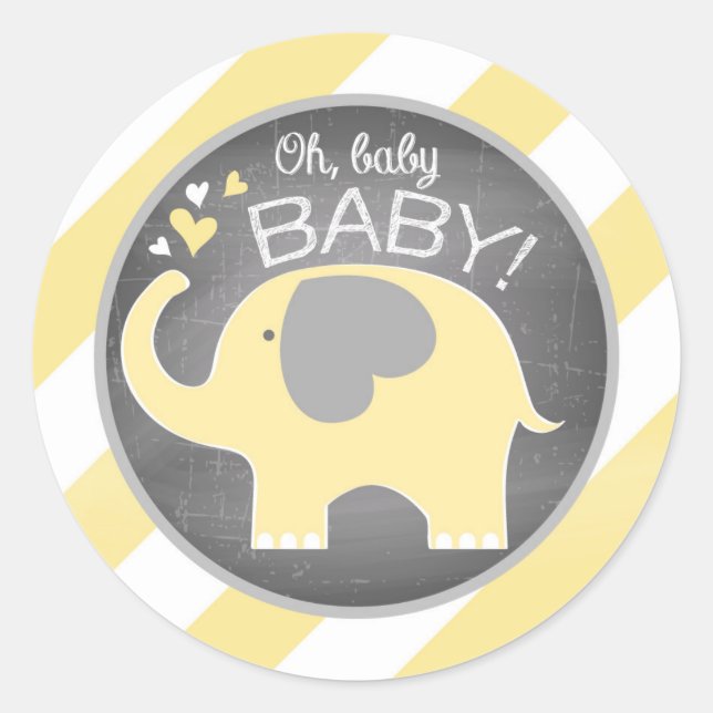 Sticker Rond Baby shower diagonale jaune éléphant (Devant)