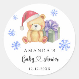 Sticker Rond Baby shower d'ours en peluche d'hiver