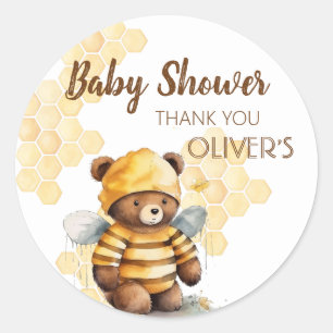 Sticker Rond Baby shower d'ours en peluche miel et brun