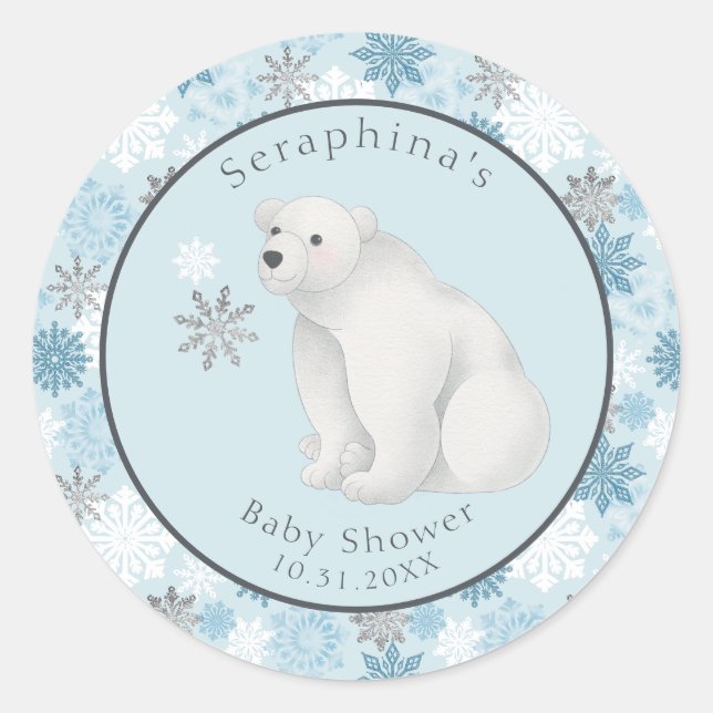 Sticker Rond Baby shower d'ours polaire hivernal (Devant)
