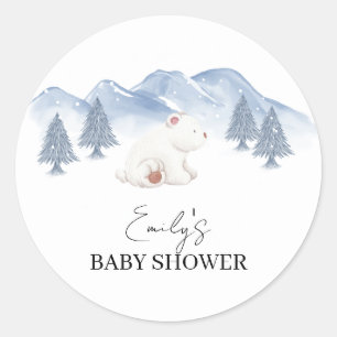 Sticker Rond Baby shower d'ours polaire hivernal neutre selon l
