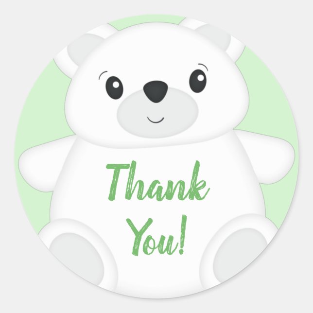 Sticker Rond Baby shower d'ours polaire vert (Devant)