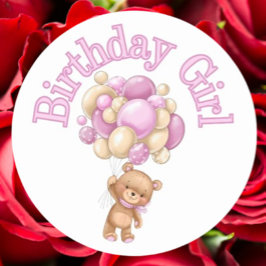Sticker Rond Baby shower d'ours pour fille d'anniversaire