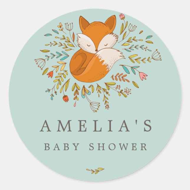 Sticker Rond Baby shower doux renard bois Favoriser le phoque (Devant)