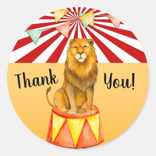 Sticker Rond Baby shower du Carnaval de cirque Lion (Devant)