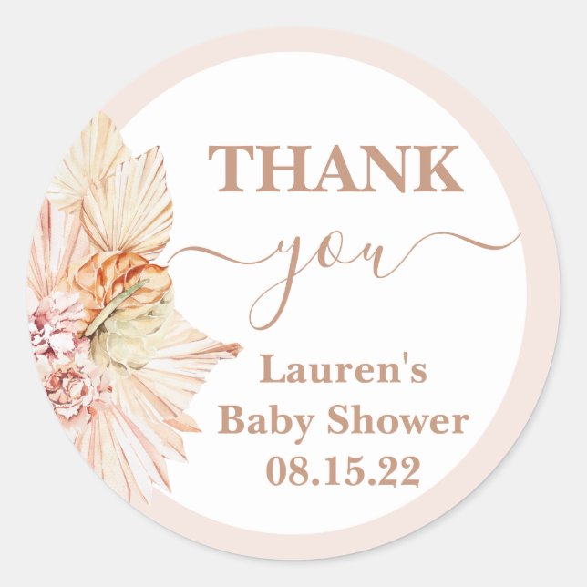 Sticker rond Baby shower du désert Boho (Devant)