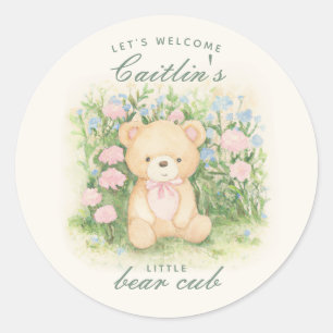 Sticker Rond Baby shower du jardin Teddy Bear