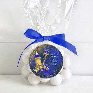 Sticker Rond Baby Shower du Petit Prince Bleu Royal Or