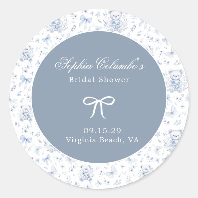 Sticker Rond Baby shower Dusty Blue Chinoiserie (Devant)