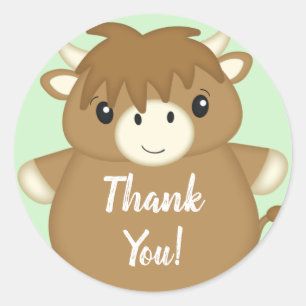 Sticker Rond Baby shower écossais Highland Cow