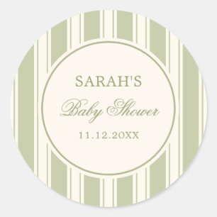 Sticker Rond Baby-Shower Élégant à Rayures Vertes
