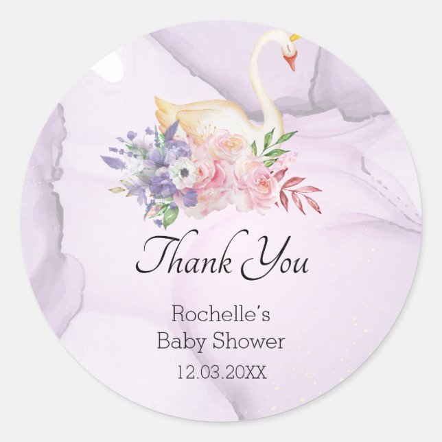 Sticker Rond Baby shower Elegant Swan Merci aquarelle (Devant)