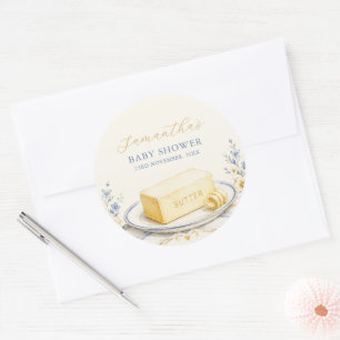 Sticker Rond Baby Shower Élégant Thème Beurre