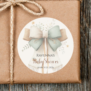 Sticker Rond Baby-Shower Élégante Propre Patchwork Crème Arc Sa