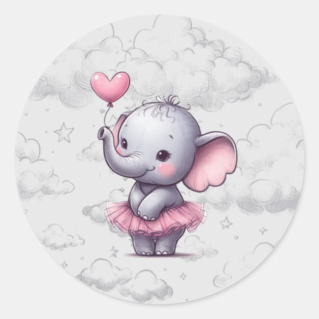 Sticker Rond Baby shower éléphant (Devant)