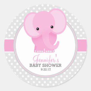 Sticker Rond Baby shower Eléphant bébé (rose)