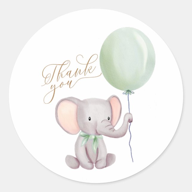 Sticker Rond Baby shower éléphant neutre pour les femmes Merci (Devant)