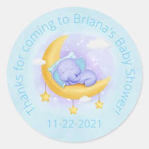 Sticker Rond Baby shower éléphant pour un garçon en bleu