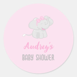 Sticker Rond Baby shower Eléphant Rose