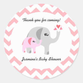 Sticker Rond Baby shower éléphant rose et blanc