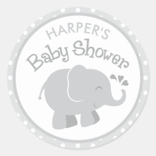 Sticker Rond Baby-Shower éléphant vert et gris