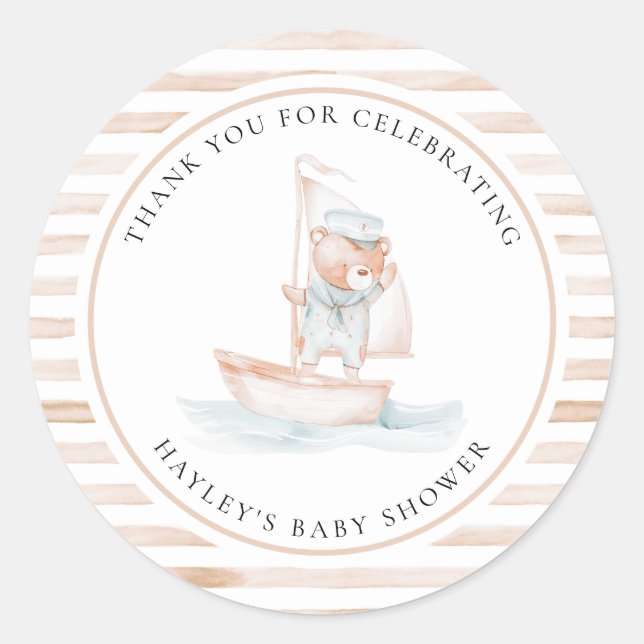 Sticker Rond Baby shower en bande de l'ours de mer (Devant)