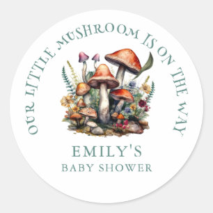 Sticker Rond Baby shower en bois des champignons Whimsical ench