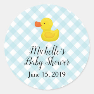 Sticker Rond Baby shower en caoutchouc En vichy bleu