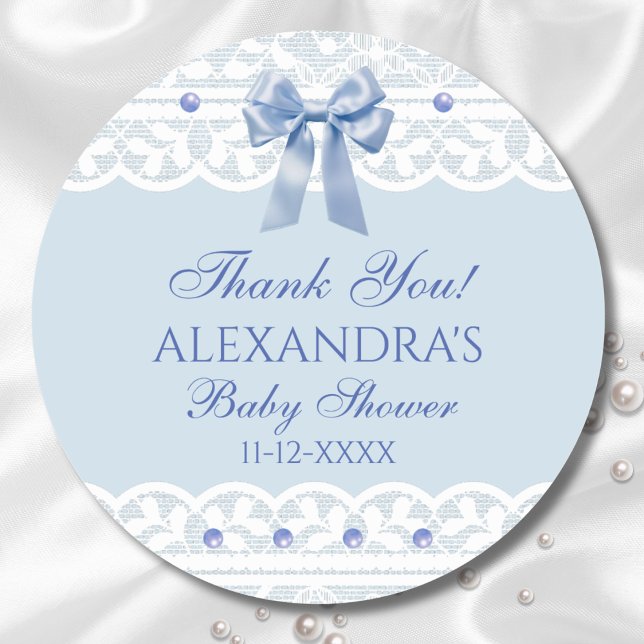 Sticker Rond Baby shower en dentelle de la ceinture bleue (Créateur téléchargé)